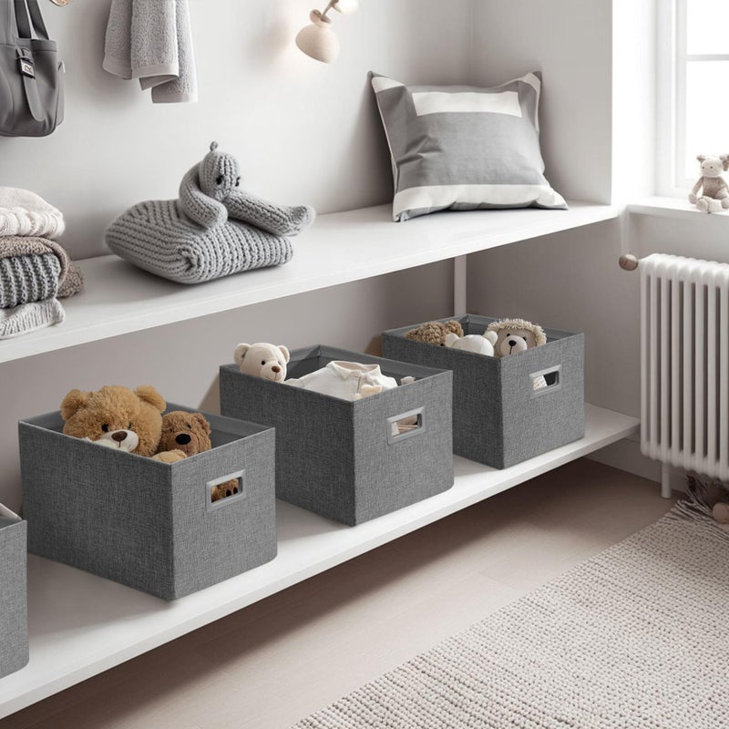 DECOMOMO Storage Bins for Shelves Robust Fabric Closet Bins for Shelves Toy Storage Clothes Books (Pack of 3 â€“ Charcoal) - Image 3
