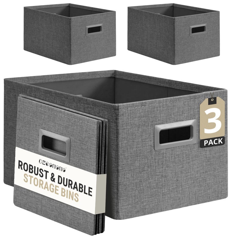 DECOMOMO Storage Bins for Shelves Robust Fabric Closet Bins for Shelves Toy Storage Clothes Books (Pack of 3 â€“ Charcoal) - Image 1