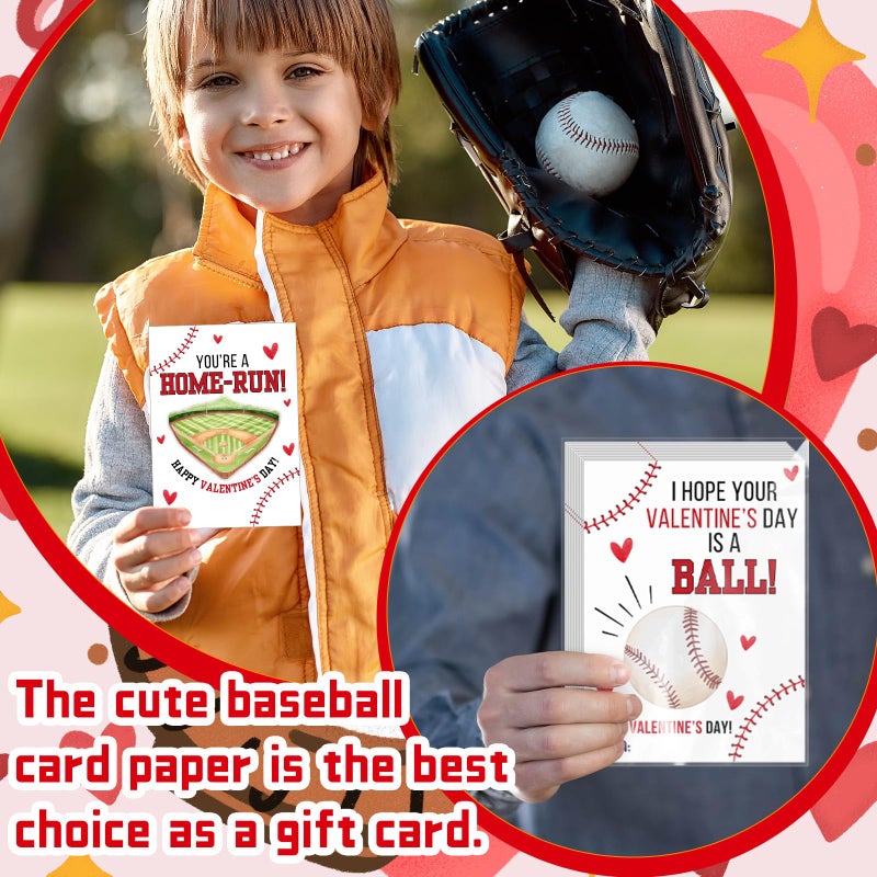Demonwer 24 Pcs Valentines Gift Cards Baseball Greeting Card Valentine's Sport Cards for Exchange School Classroom Prize Goodie Bags Stuffers - Image 4