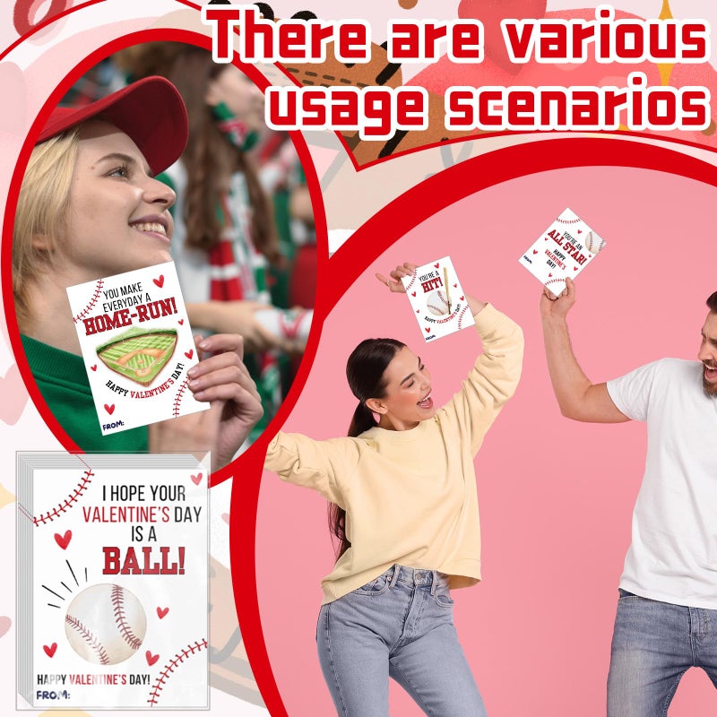 Demonwer 24 Pcs Valentines Gift Cards Baseball Greeting Card Valentine's Sport Cards for Exchange School Classroom Prize Goodie Bags Stuffers - Image 5