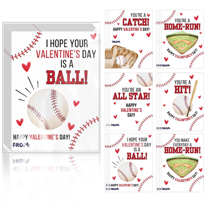 Demonwer 24 Pcs Valentines Gift Cards Baseball Greeting Card Valentine's Sport Cards for Exchange School Classroom Prize Goodie Bags Stuffers - Image 1