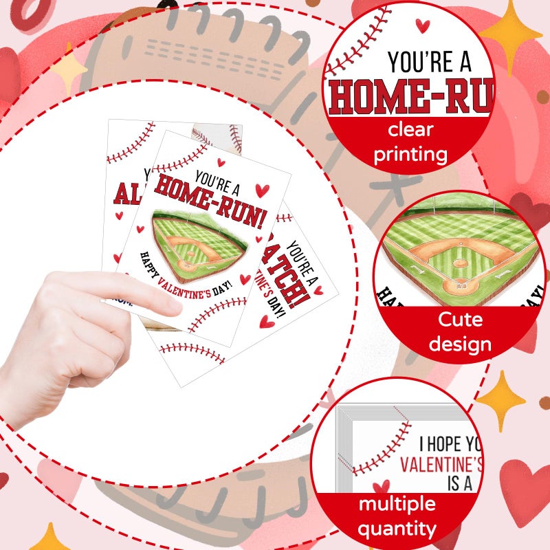 Demonwer 24 Pcs Valentines Gift Cards Baseball Greeting Card Valentine's Sport Cards for Exchange School Classroom Prize Goodie Bags Stuffers - Image 3