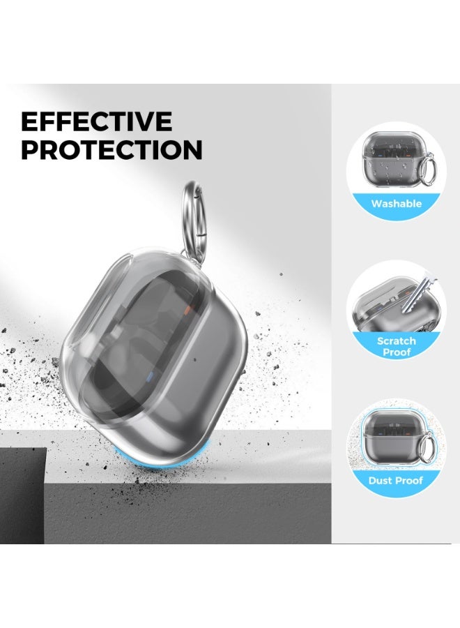 أنيوغرو حافظة Samsung Galaxy Buds 3 Pro/حافظة Buds 3، غطاء واقي شفاف من مادة TPU مع قفل آمن، مقاوم للصدمات والخدوش، يشمل مجموعة تنظيف وسلسلة مفاتيح (شفاف) - Image 5