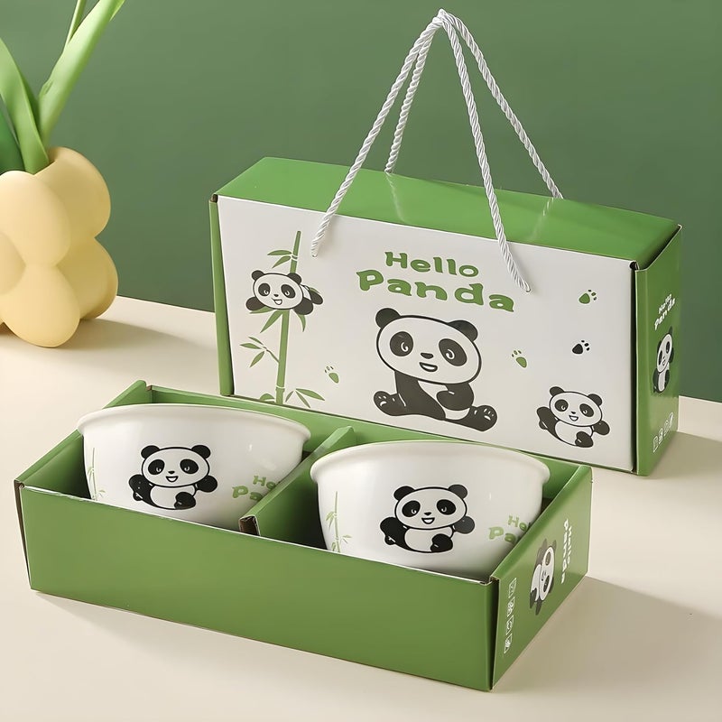 ONICORN Ceramic Porcelain Bowl Set for Oatmeal Salad Dessert Fruit Rice Snack Panda Theme Bowlset Dishwasher Microwave Safe with Gift Box Panda Theme Pack of 2 - Image 1