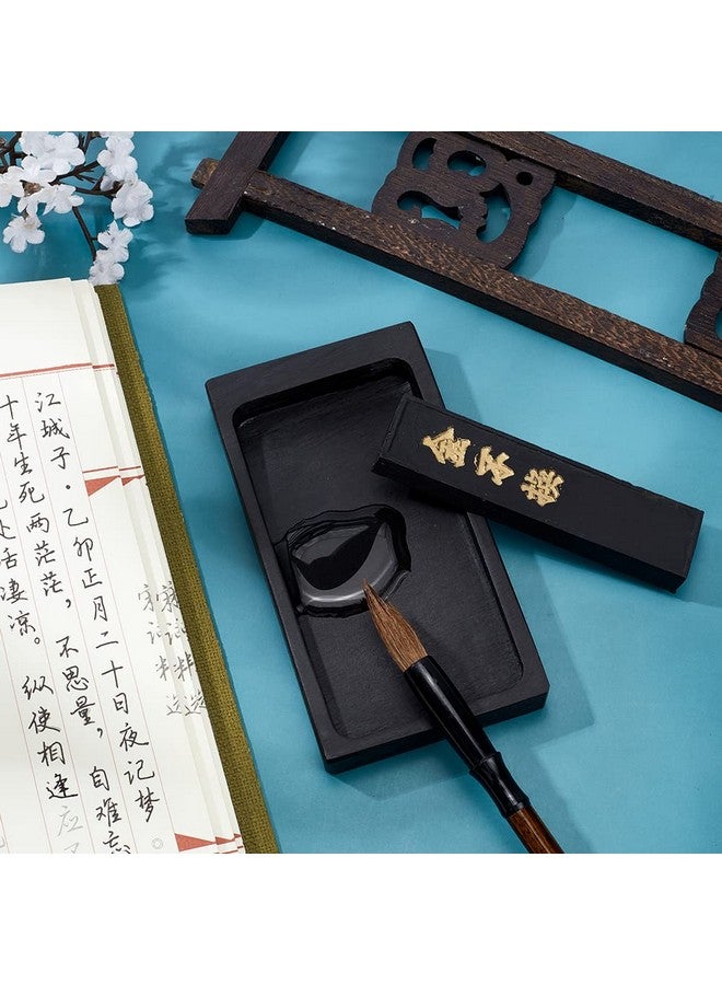 PH PandaHall Chinese Calligraphy Inkstone With Ink Stick Traditional Chinese Ink Stones Sumi Drawing Ink Dish Ink Well Ink Tray For Chinese New Year Couplets Traditional Calligraphy Practice Painting - Image 2