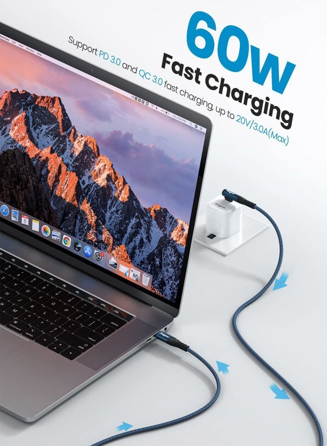 Fasgear Short USB C to USB C Cable - 3 Pack 1ft 60W USB 2.0 Type C Charger Fast Charging Braided Right Angle Compatible for Galaxy S22 S21 Ultra S20 Mac-Book Air i-Pad Mini 6 (Blue)  - Image 3