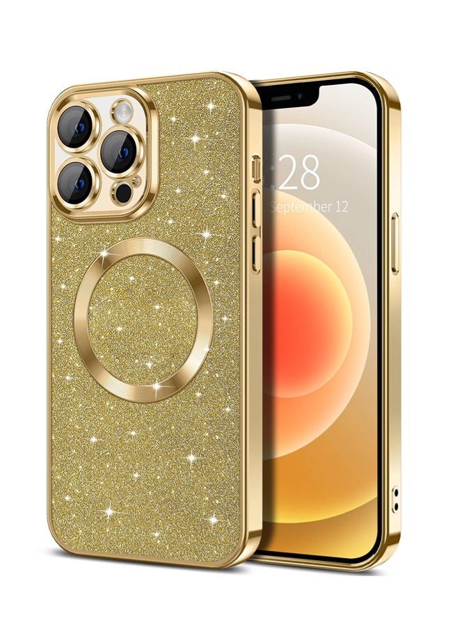 ShebSheb iPhone 12 Pro Case Glitter, Clear Magnetic Phone Cases with Camera Lens Protector [Compatible with MagSafe] Bling Sparkle Plating Soft TPU Shockproof Protective Cover Women Girls  - Image 1