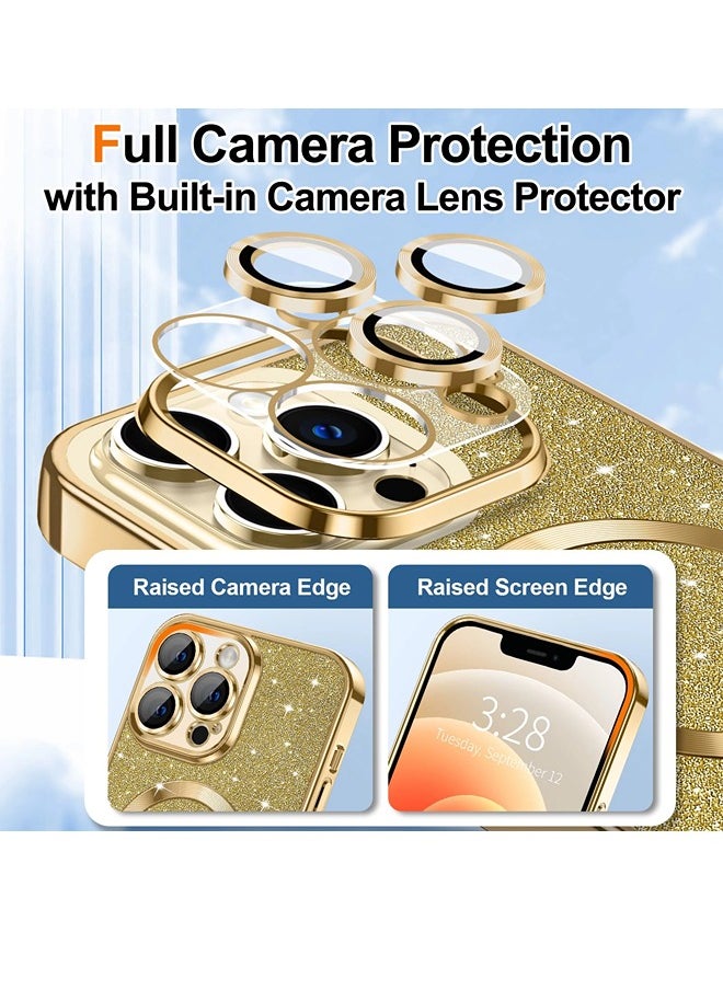 ShebSheb iPhone 12 Pro Case Glitter, Clear Magnetic Phone Cases with Camera Lens Protector [Compatible with MagSafe] Bling Sparkle Plating Soft TPU Shockproof Protective Cover Women Girls  - Image 3