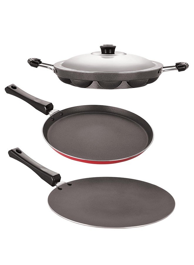 Nirlon Non-Stick Aluminium Cookware Set, 5-Pieces, Red & Black