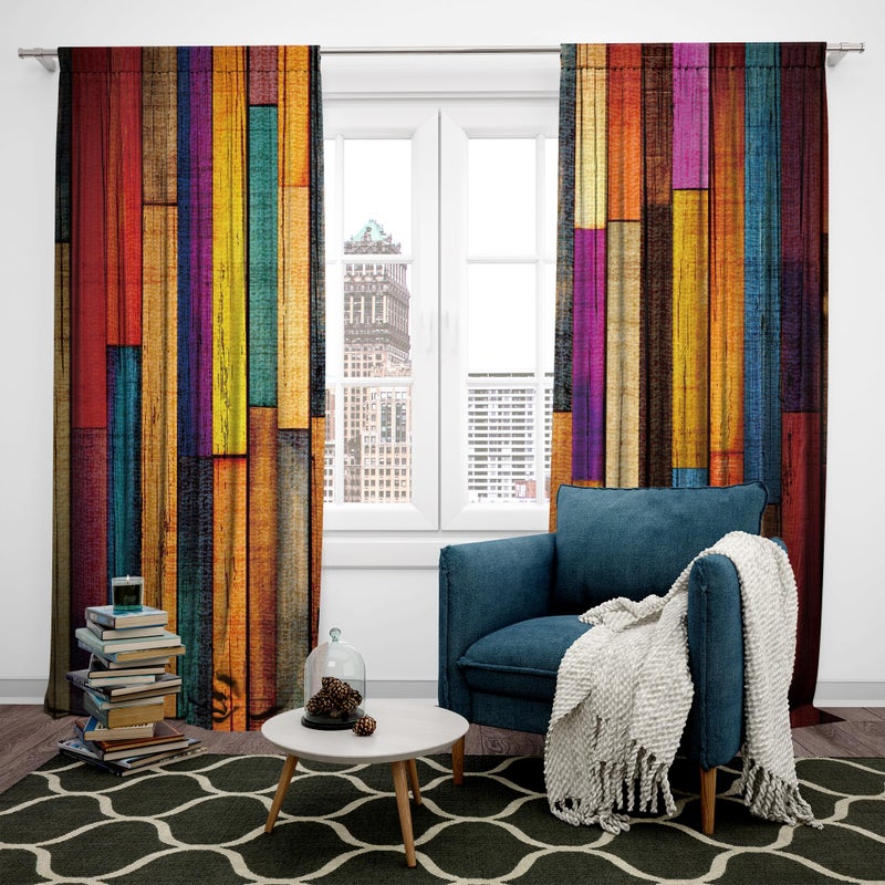 MESHELLY Rustic Colorful Curtains 42W X 63H Inch Rod Pocket Farmhouse Barn Door Wooden Decor Barnwood Western Multicolor Wood Cabin Country Garage Printed Bedroom Living Room Window Drapes 2 Panel - Image 2