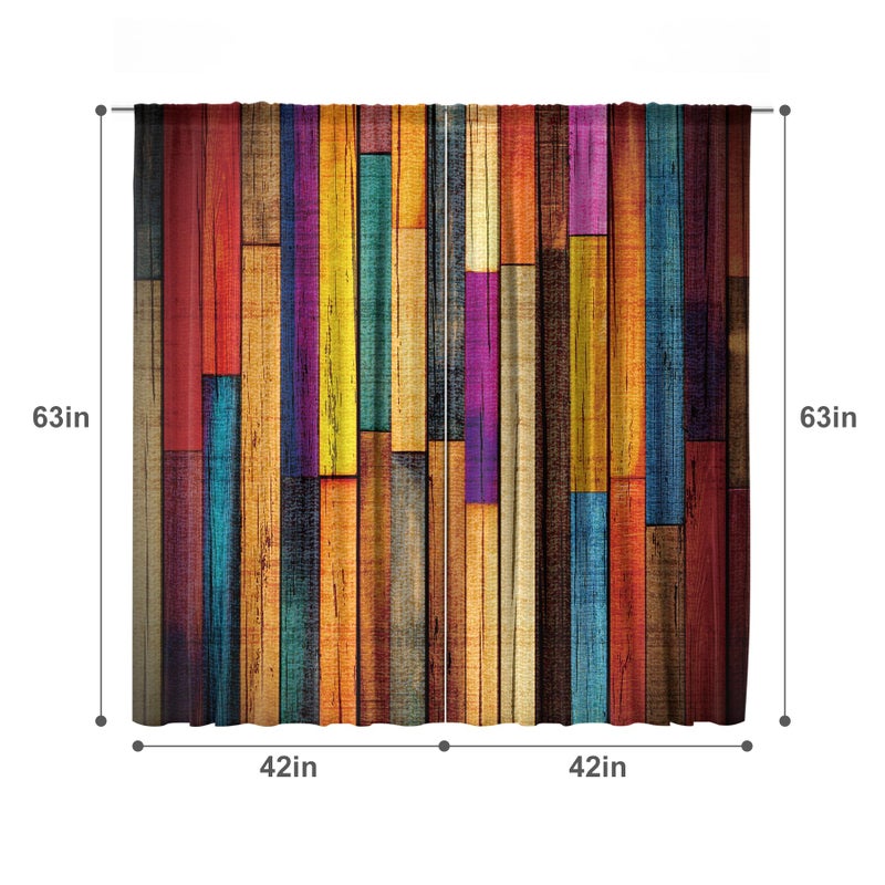 MESHELLY Rustic Colorful Curtains 42W X 63H Inch Rod Pocket Farmhouse Barn Door Wooden Decor Barnwood Western Multicolor Wood Cabin Country Garage Printed Bedroom Living Room Window Drapes 2 Panel - Image 3