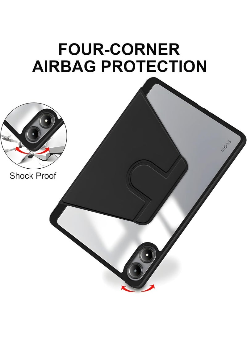 بوينوس جراب شاومي بوكو باد دوار 360 درجة، جراب شاومي ريدمي باد برو، أنيق على شكل دفتر ملاحظات، شاومي ريدمي باد برو، جراب 12.1 بوصة، مكان لتخزين القلم، عمودي، أفقي، حامل، ظهر شفاف - Image 5