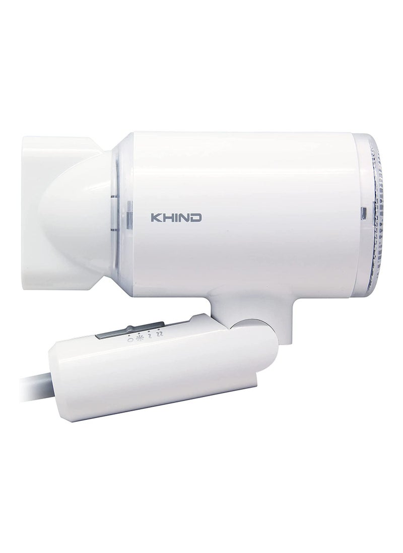 KHIND Hair Dryer with Concentrator for Travelling Lightweight & Foldable 1000W Cool Shot Button White Color Model HD1002 KHIND  - Image 2