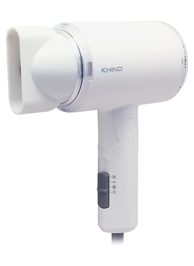 KHIND Hair Dryer with Concentrator for Travelling Lightweight & Foldable 1000W Cool Shot Button White Color Model HD1002 KHIND  - Image 1