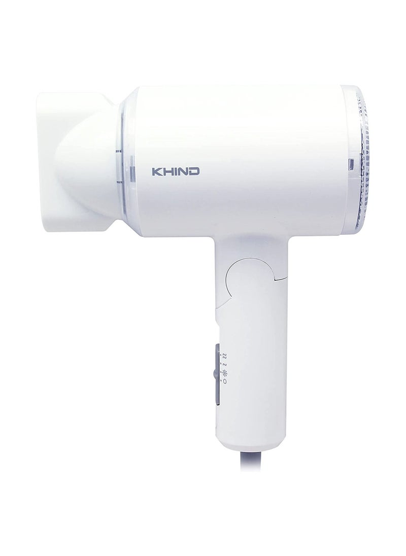 KHIND Hair Dryer with Concentrator for Travelling Lightweight & Foldable 1000W Cool Shot Button White Color Model HD1002 KHIND  - Image 4