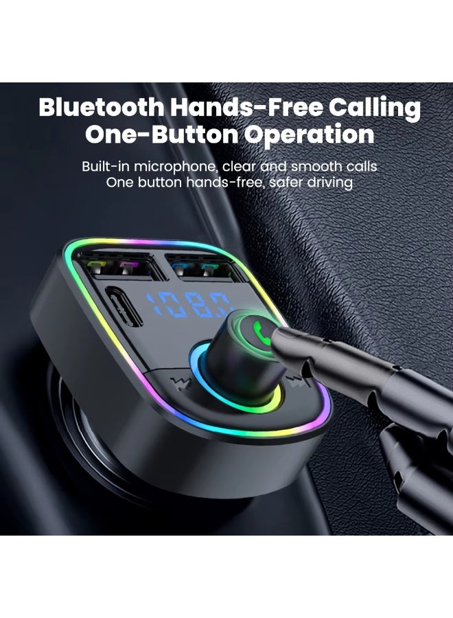 TEXEEM RGB LED Car FM Transmitter, Bluetooth MP3 Player with 3.1A, QC3.0, PD 25w Fast Charging, Dual USB Ports, TF Card Support, LED Display, Colorful Ambient Light - Image 4