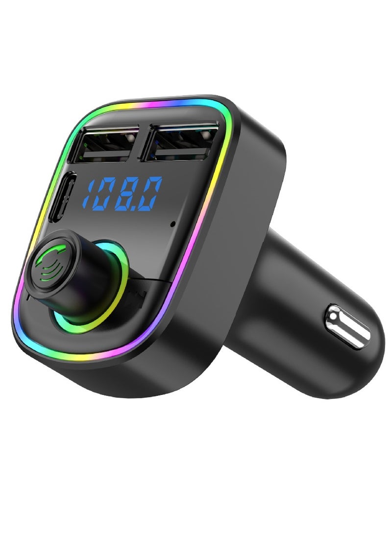 TEXEEM RGB LED Car FM Transmitter, Bluetooth MP3 Player with 3.1A, QC3.0, PD 25w Fast Charging, Dual USB Ports, TF Card Support, LED Display, Colorful Ambient Light - Image 1