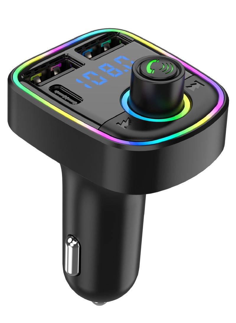 TEXEEM RGB LED Car FM Transmitter, Bluetooth MP3 Player with 3.1A, QC3.0, PD 25w Fast Charging, Dual USB Ports, TF Card Support, LED Display, Colorful Ambient Light - Image 2