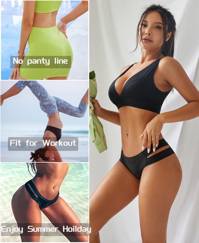 Knowyou 6 Pack Seamless Thongs for Women Sexy No Show Breathable Underwear Stretch Straps T-Back Tangas Panties for Ladies-A-M - Image 2