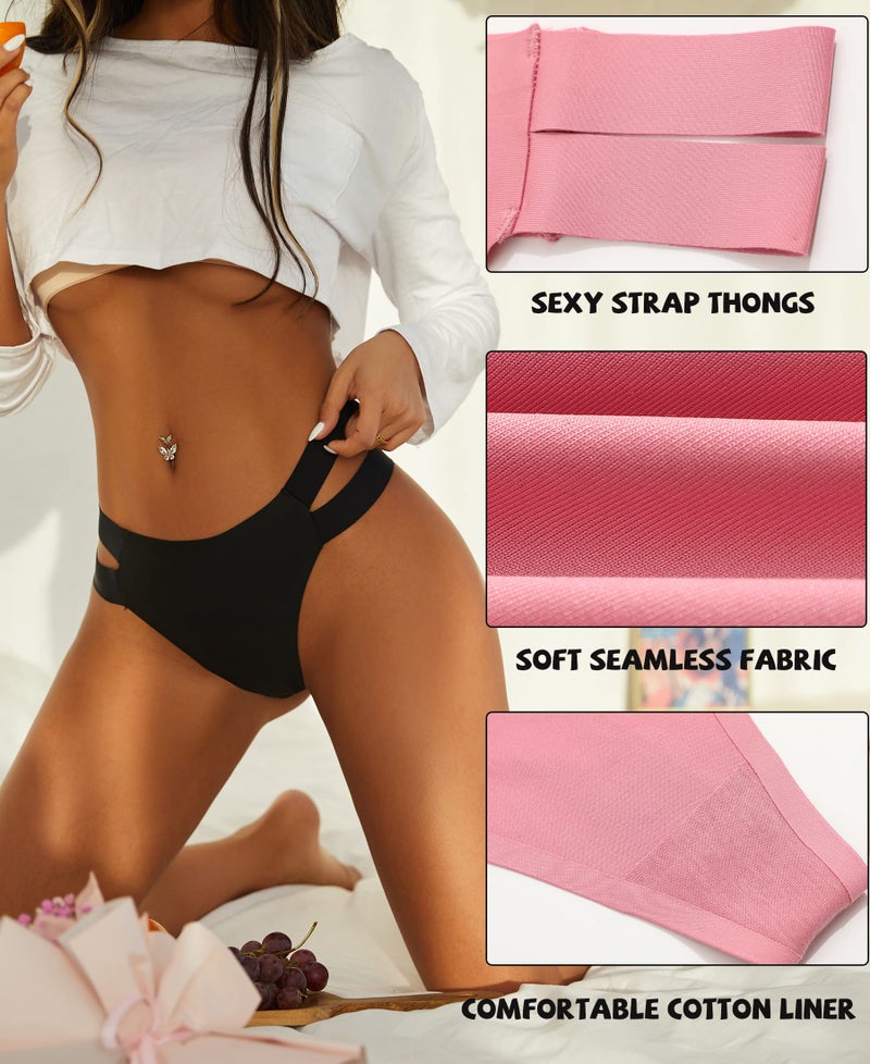 Knowyou 6 Pack Seamless Thongs for Women Sexy No Show Breathable Underwear Stretch Straps T-Back Tangas Panties for Ladies-A-M - Image 3