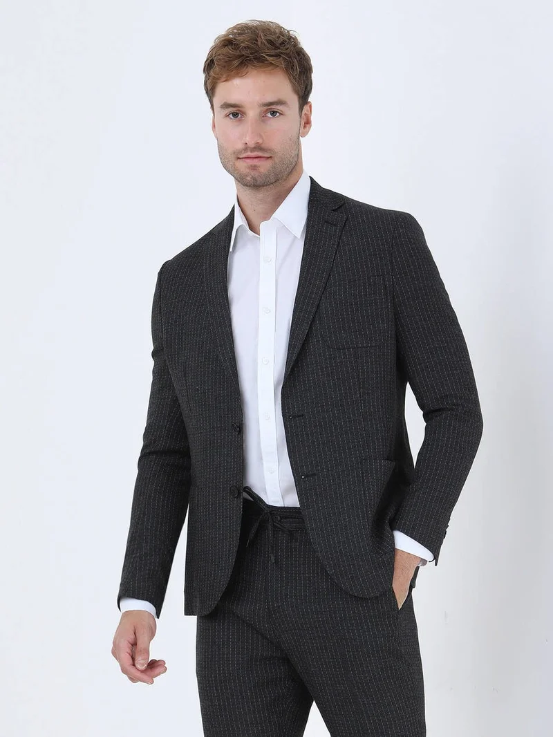 Kip Anthracite Striped Modern Fit Suit
