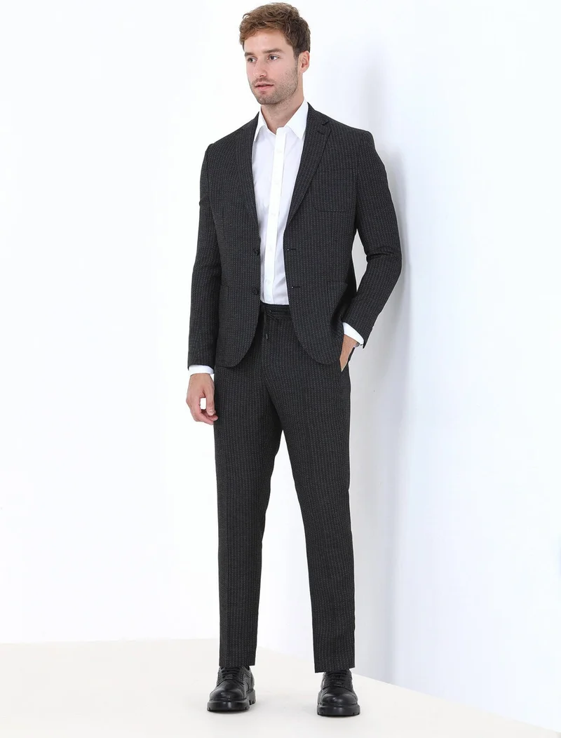 Kip Anthracite Striped Modern Fit Suit