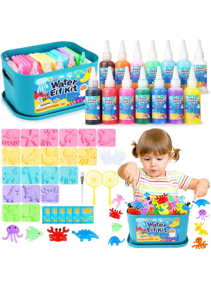 Aqua Fairy Water Gel Kit – 46 PCS Magic Toy Set with 20 Molds & 14 Gels, Aqua Gelz DIY Craft Kit for Kids Ages 4-8, Educational Birthday Gift for Boys & Girls, Holiday Party Favors - Image 1