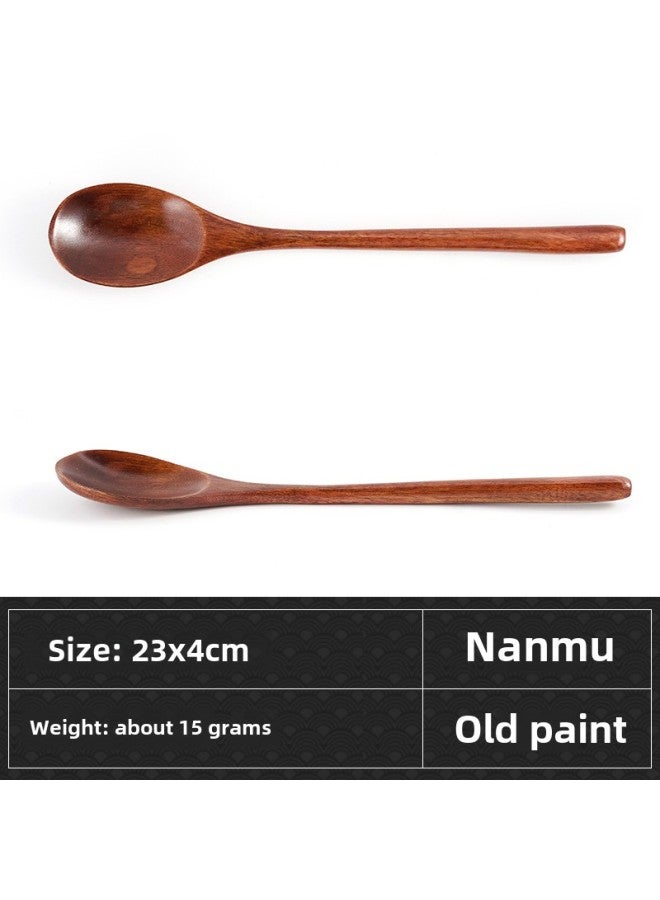 Factory Wholesale Wooden Nanmu Spoon Wrapped Wooden Spoon Fork Portable Honey Spoon Spot Supply Lotus Wood Can Be Engraved L-Color:23x 4 Old Lacquer Paint Semicircle Handle  - Image 1