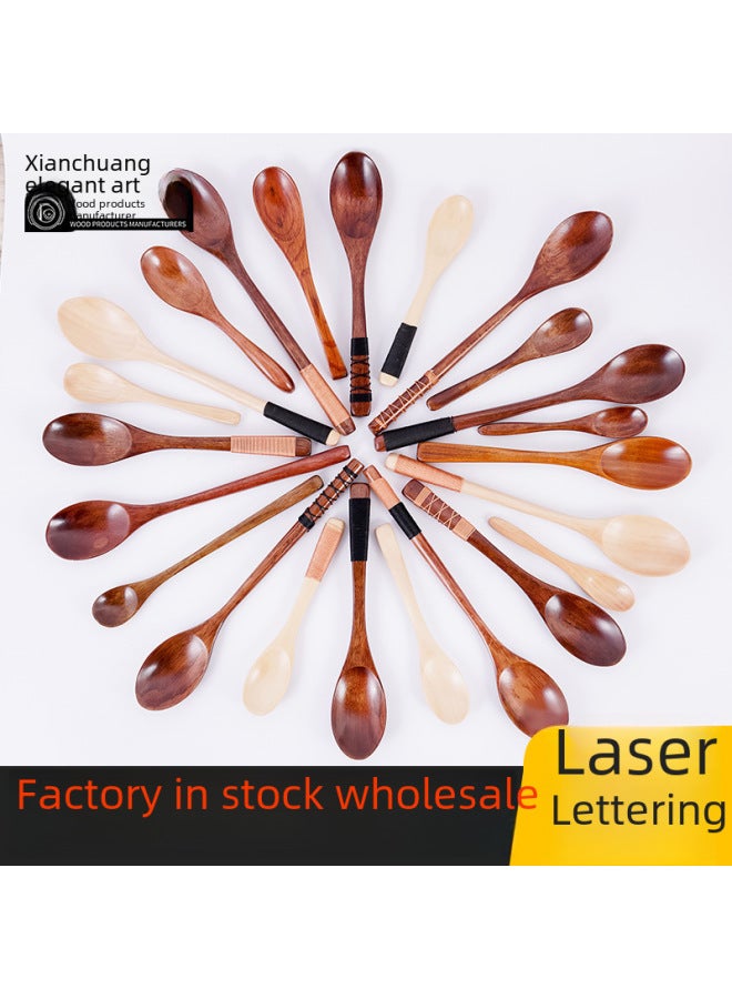 Factory Wholesale Wooden Nanmu Spoon Wrapped Wooden Spoon Fork Portable Honey Spoon Spot Supply Lotus Wood Can Be Engraved L-Color:23x 4 Old Lacquer Paint Semicircle Handle  - Image 2