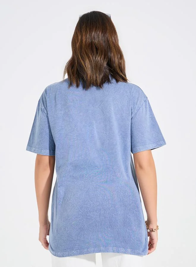 Styli Oversized Acid Wash Butterfly Graphic Print T-Shirt