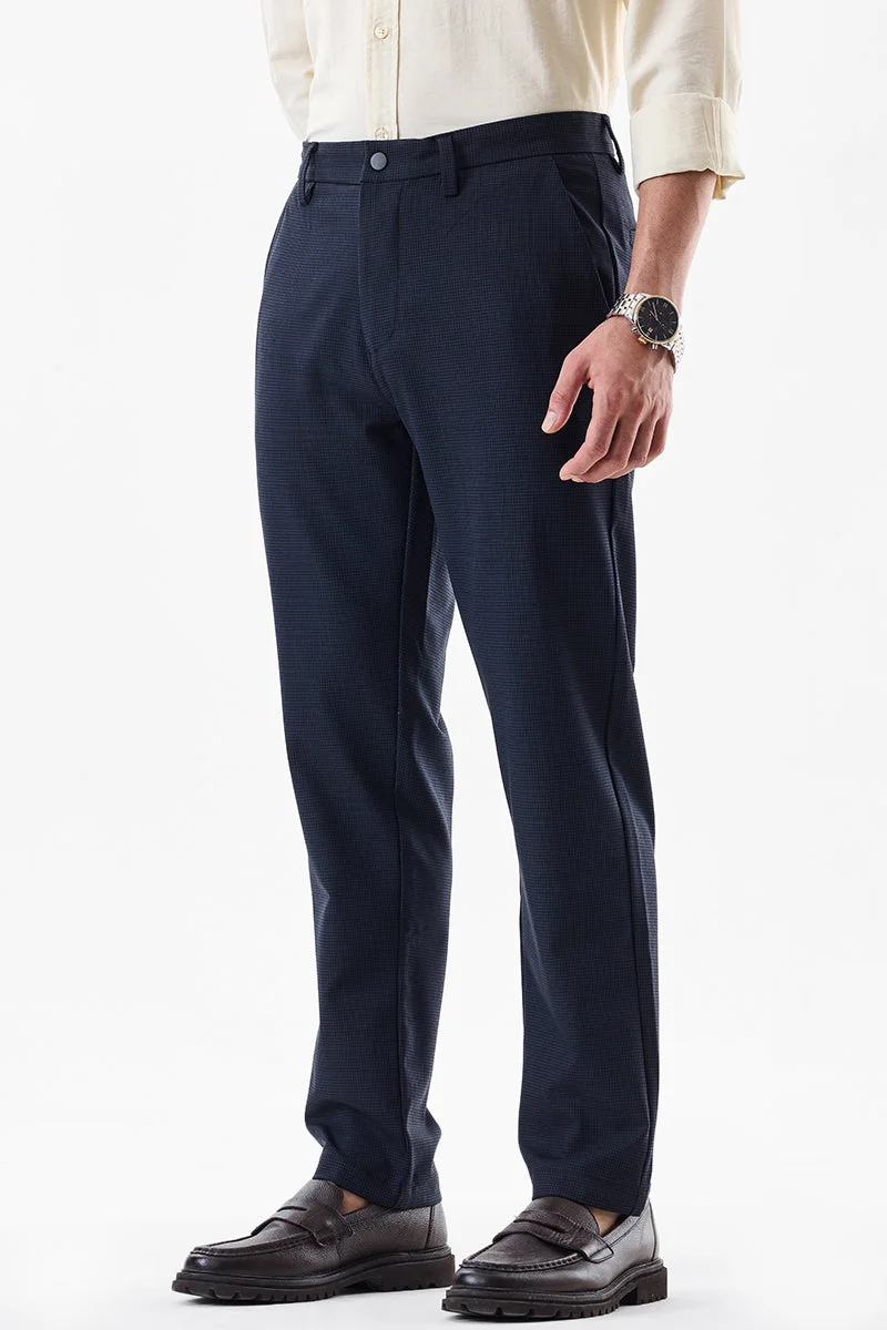 سنيتش Navy Blue Checkered Slim Fit Formal Trousers