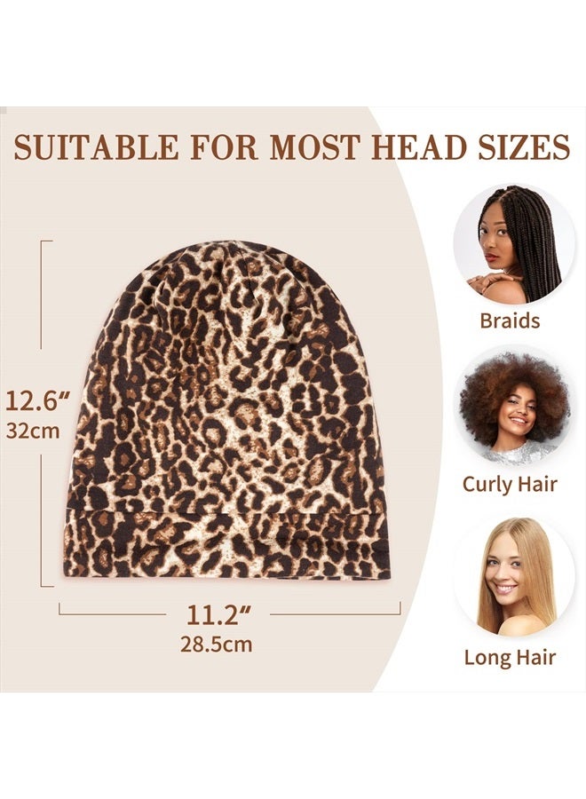 LULUSILK 100% Mulberry Silk Lined Sleep Cap Silk Bonnet for Sleeping, No More Frizzy Tangled Hair, Stay On All Night Adjustable Silk Hair Wrap for Sleeping, Brown Leopard, Pack of 1 - Image 5