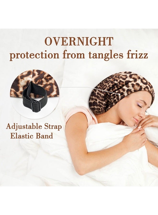 LULUSILK 100% Mulberry Silk Lined Sleep Cap Silk Bonnet for Sleeping, No More Frizzy Tangled Hair, Stay On All Night Adjustable Silk Hair Wrap for Sleeping, Brown Leopard, Pack of 1 - Image 4