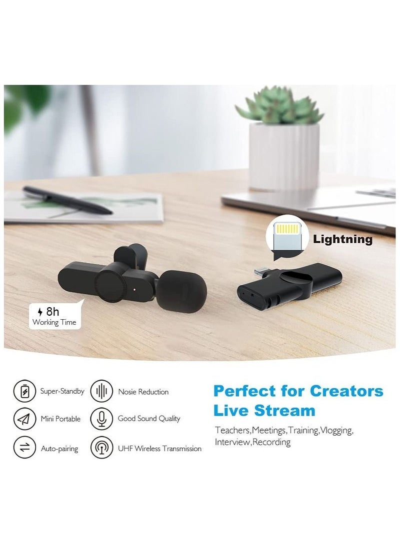 Wireless Lapel Lavalier Microphone for iPhone iPad Recording,YouTube Facebook Live Stream,Vlog, Auto-Sync Wireless Mic with 2 Clips - Image 2