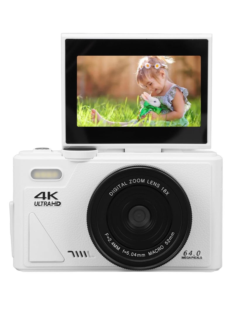 Generic 64MP Digital Camera, 4K Vlogging Camera, Auto Focus Camera with 18X Zoom, Compact Small Camera with 3 Inch Flip Screen, Small Camera for Boys Girls, for Photography Video  - Image 1