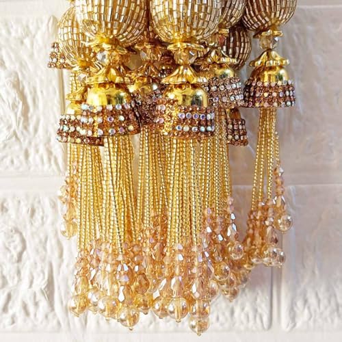 Adikala Craft Store Handmade Ethnic Cutdana Latkan Tassel Set of 2 for Saree Pallu, Blouse, Suits, Dupatta, Lehenga Decor, DIY Art & Crafts (Golden D1) - Image 5