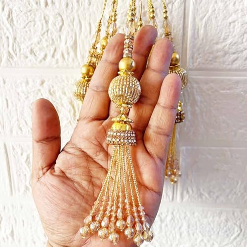Adikala Craft Store Handmade Ethnic Cutdana Latkan Tassel Set of 2 for Saree Pallu, Blouse, Suits, Dupatta, Lehenga Decor, DIY Art & Crafts (Golden D1) - Image 2