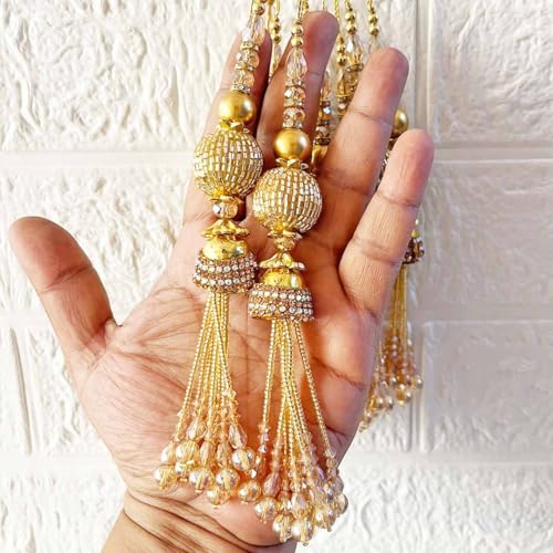 Adikala Craft Store Handmade Ethnic Cutdana Latkan Tassel Set of 2 for Saree Pallu, Blouse, Suits, Dupatta, Lehenga Decor, DIY Art & Crafts (Golden D1) - Image 1
