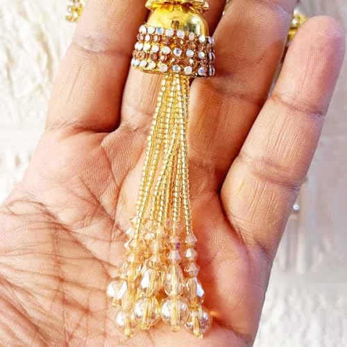 Adikala Craft Store Handmade Ethnic Cutdana Latkan Tassel Set of 2 for Saree Pallu, Blouse, Suits, Dupatta, Lehenga Decor, DIY Art & Crafts (Golden D1) - Image 4