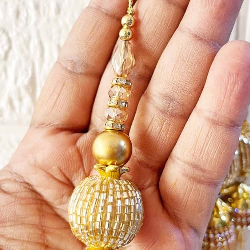 Adikala Craft Store Handmade Ethnic Cutdana Latkan Tassel Set of 2 for Saree Pallu, Blouse, Suits, Dupatta, Lehenga Decor, DIY Art & Crafts (Golden D1) - Image 3
