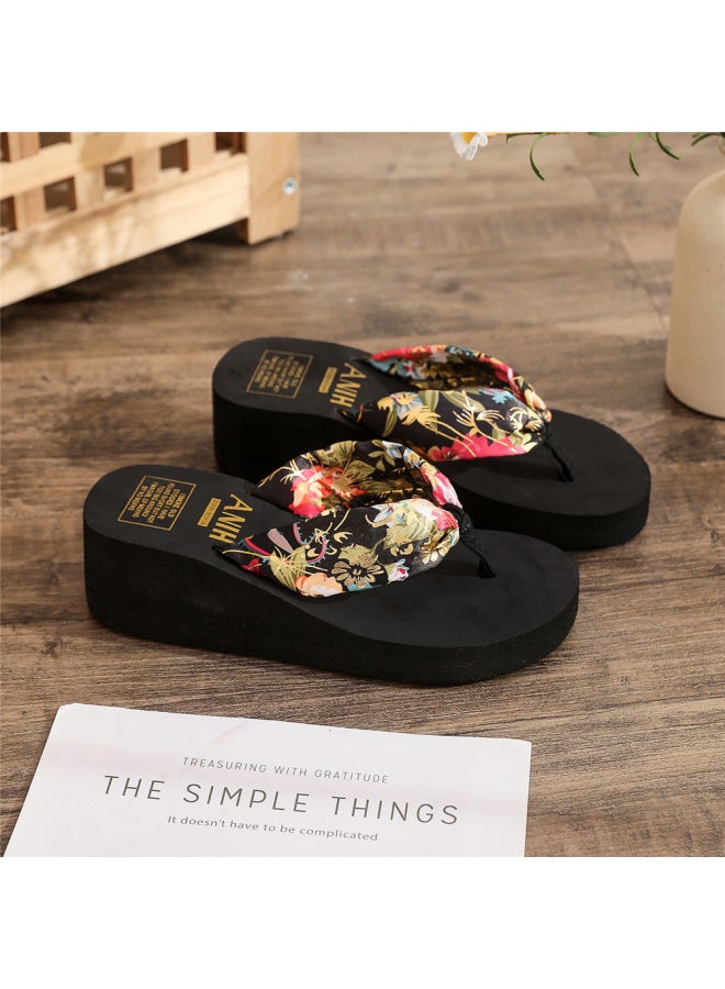 Summer Folk Style Flip-flops Women's  Satin With Casual Limp Heel Beach Slippers