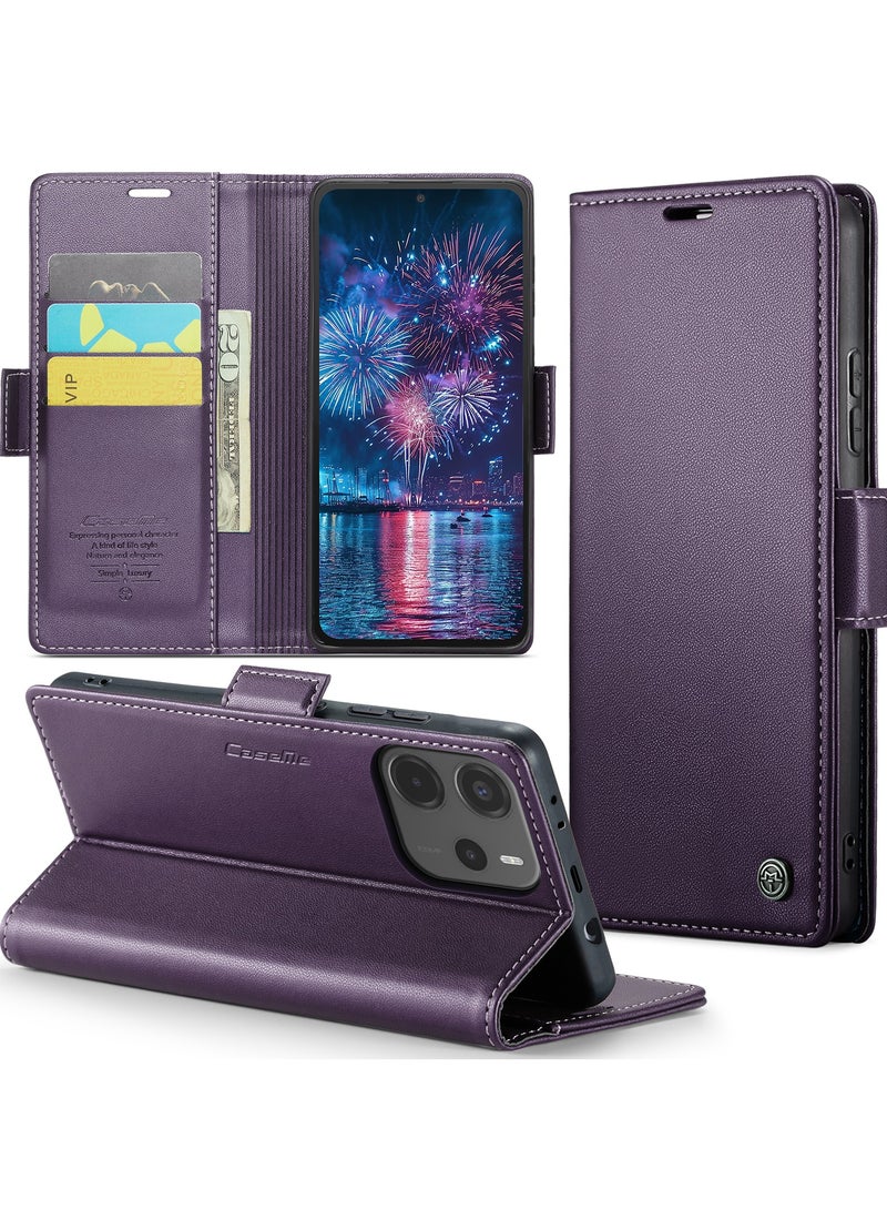CaseMe Phone Case Luxury PU Leather Design Anti Fingerprint 023 Flip Cover Card Slot Holder Cover For Redmi Note 14 4G (Purple) - Image 2