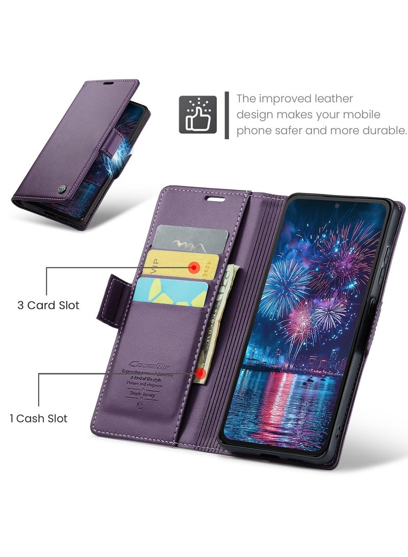CaseMe Phone Case Luxury PU Leather Design Anti Fingerprint 023 Flip Cover Card Slot Holder Cover For Redmi Note 14 4G (Purple) - Image 4