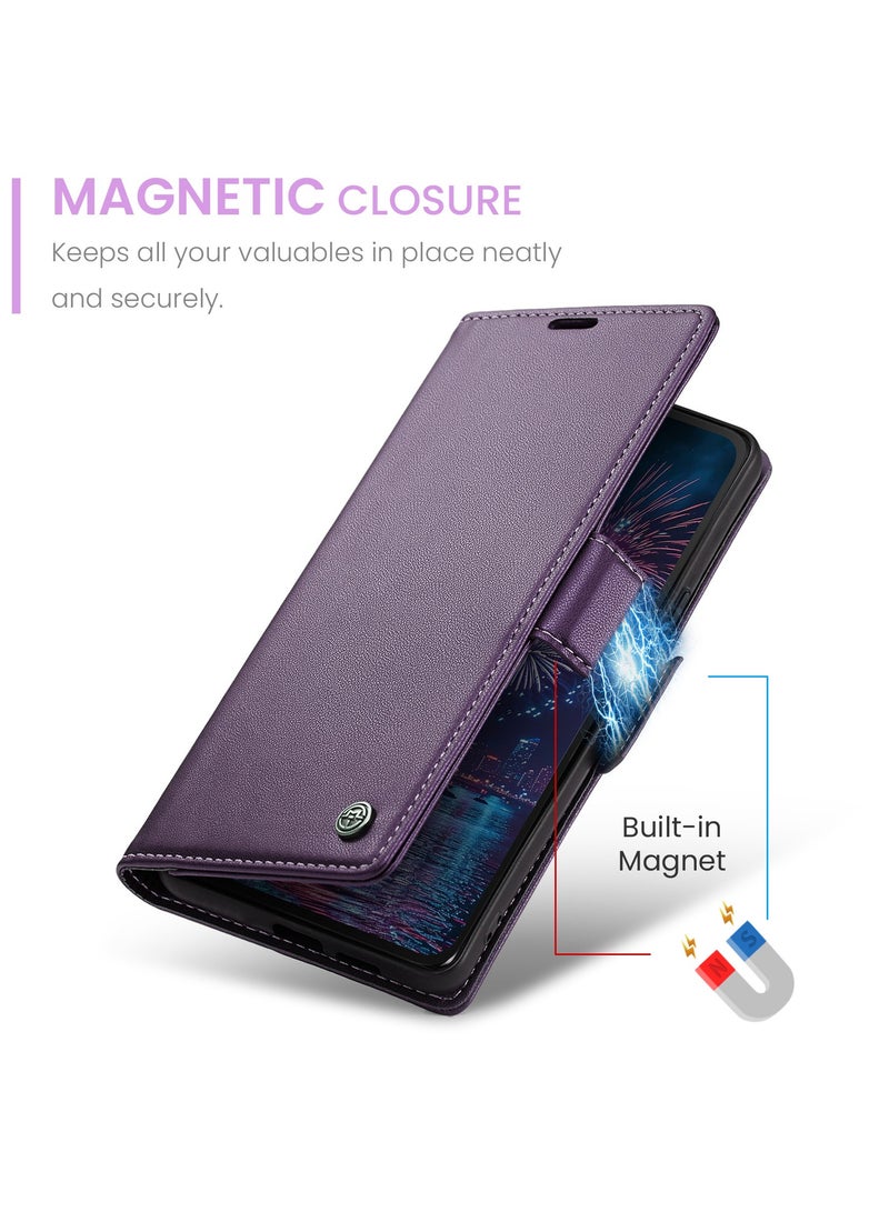 CaseMe Phone Case Luxury PU Leather Design Anti Fingerprint 023 Flip Cover Card Slot Holder Cover For Redmi Note 14 4G (Purple) - Image 3