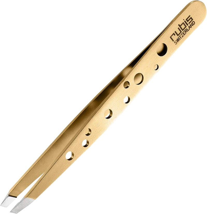 ملقط مائل كلاسيكي من الفولاذ المقاوم للصدأ بنمط ثقوب روبيس لإزالة الشعر والحواجب بدقة 1K111REDGOLD أحمر ذهبي مجموعة الأناقة روبيس سويسرا الصنع دقة عالمية مشهورة