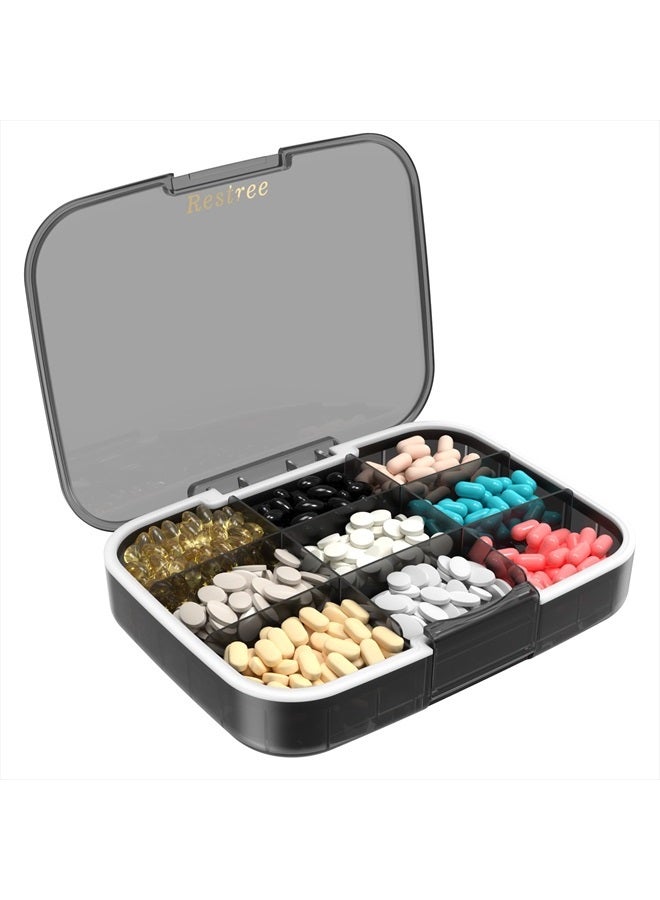 Restree Large Pill Organizer, Portable Pill Dispenser, Moisture-Proof Travel Pill Case for Vitamin, Medicine, Fish Oil/Supplements Extra Large 9 compartments (Black) - Image 1