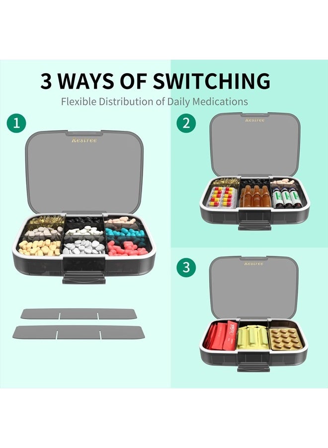 Restree Large Pill Organizer, Portable Pill Dispenser, Moisture-Proof Travel Pill Case for Vitamin, Medicine, Fish Oil/Supplements Extra Large 9 compartments (Black) - Image 2