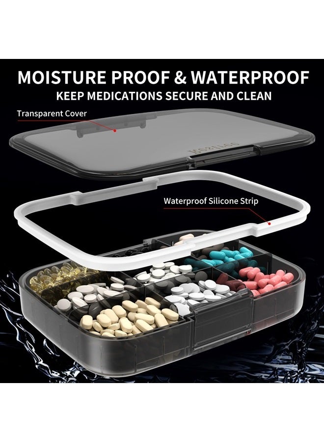 Restree Large Pill Organizer, Portable Pill Dispenser, Moisture-Proof Travel Pill Case for Vitamin, Medicine, Fish Oil/Supplements Extra Large 9 compartments (Black) - Image 5