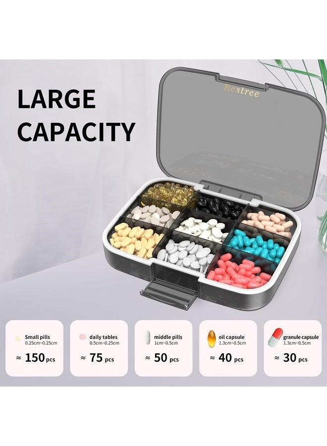 Restree Large Pill Organizer, Portable Pill Dispenser, Moisture-Proof Travel Pill Case for Vitamin, Medicine, Fish Oil/Supplements Extra Large 9 compartments (Black) - Image 4
