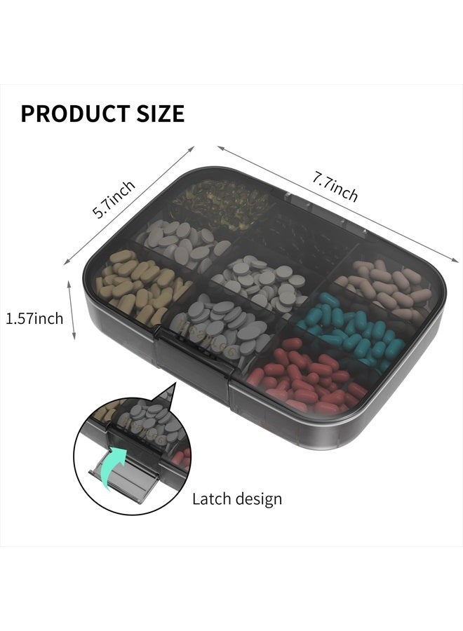 Restree Large Pill Organizer, Portable Pill Dispenser, Moisture-Proof Travel Pill Case for Vitamin, Medicine, Fish Oil/Supplements Extra Large 9 compartments (Black) - Image 3